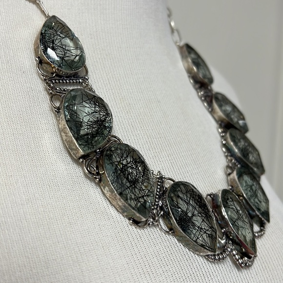Vintage statement sterling necklace with glass - Picture 1 of 11